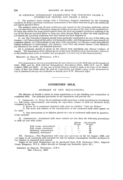 Ministry of Health. Condensed milk
