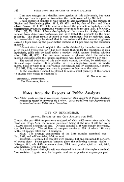 Notes from the Reports of Public Analysts