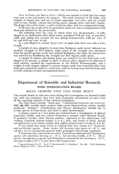 Department of Scientific and Industrial Research. Food Investigation Board