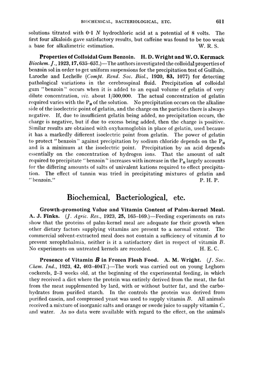 Biochemical, bacteriological, etc.