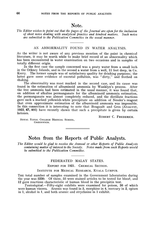 Note. An abnormality found in water analysis