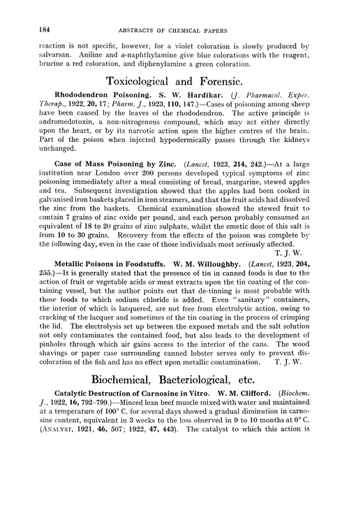 Biochemical, bacteriological, etc.