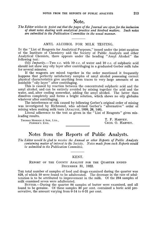 Note. Amyl alcohol for milk testing