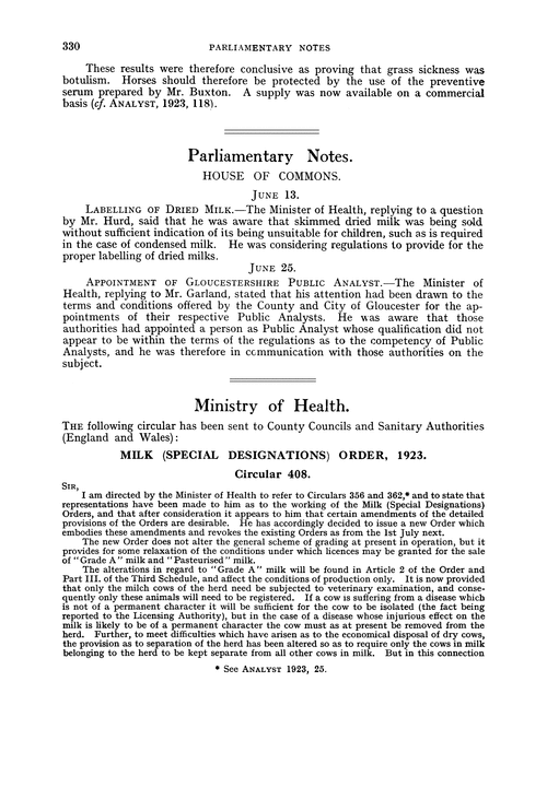 Parliamentary notes. House of Commons