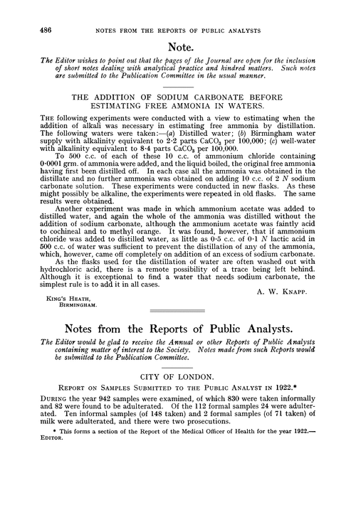 Note. The addition of sodium carbonate before estimating free ammonia in waters