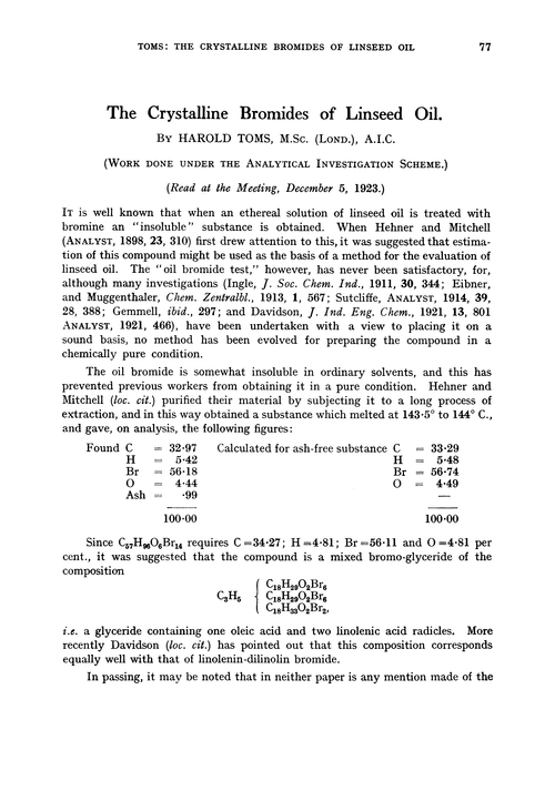 The crystalline bromides of linseed oil