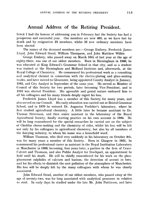 Annual address of the Retiring President