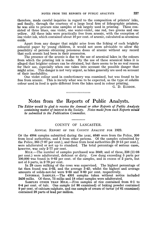 Notes from the Reports of Public Analysts