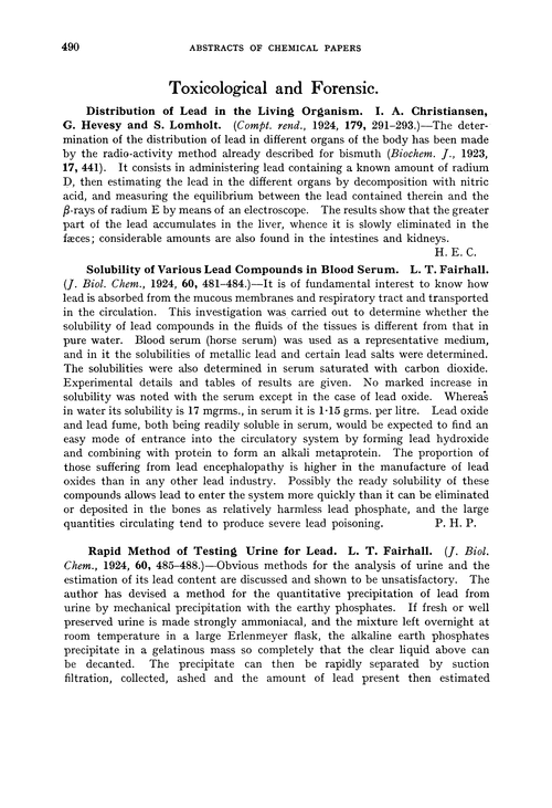 Toxicological and forensic