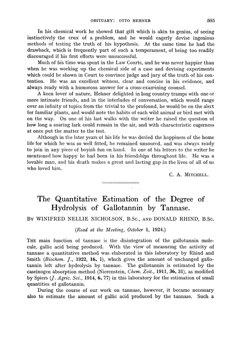 The quantitative estimation of the degree of hydrolysis of gallotannin by tannase