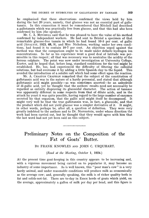 Preliminary notes on the composition of the fat of goats' butter