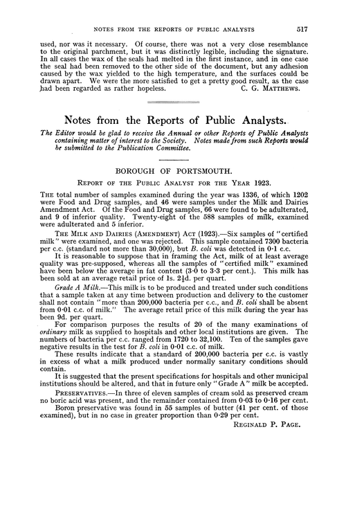 Notes from the Reports of Public Analysts