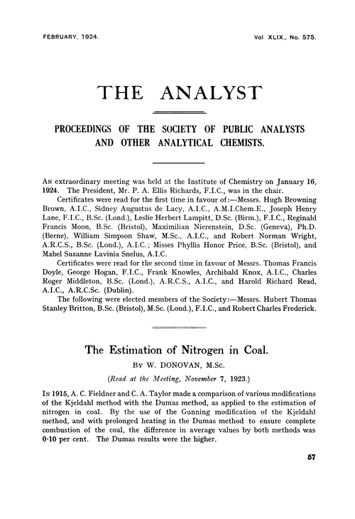 The estimation of nitrogen in coal