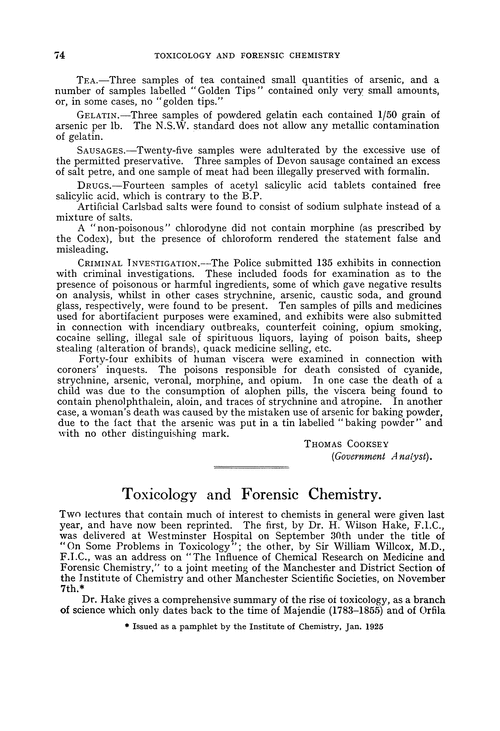Toxicology and forensic chemistry
