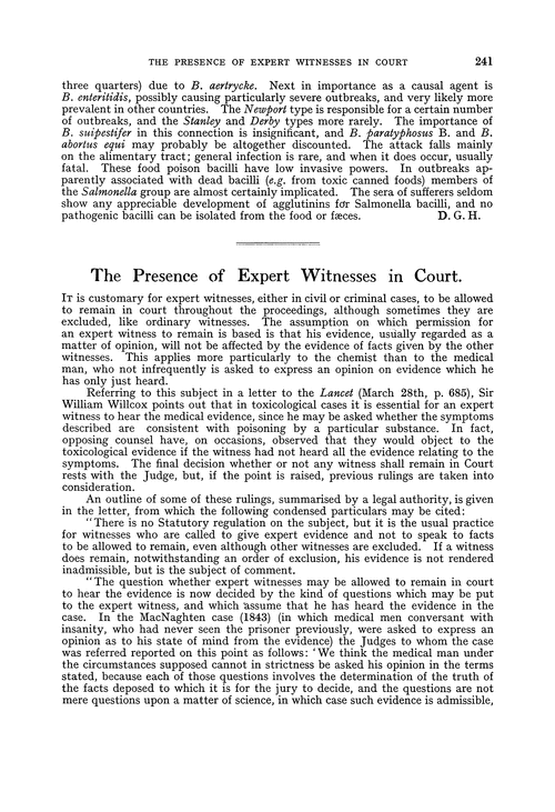 The presence of expert witnesses in court