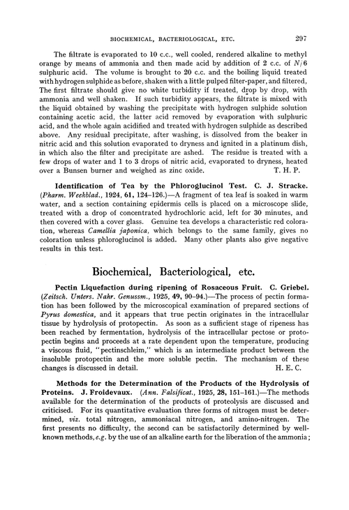 Biochemical, bacteriological, etc.