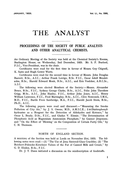 Proceedings of the Society of Public Analysts and other Analytical Chemists