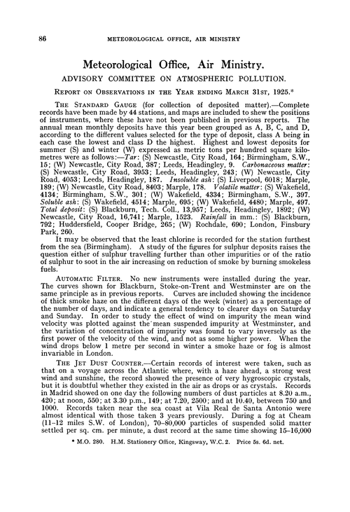 Meteorological Office, Air Ministry. Advisory Committee on Atmospheric Pollution