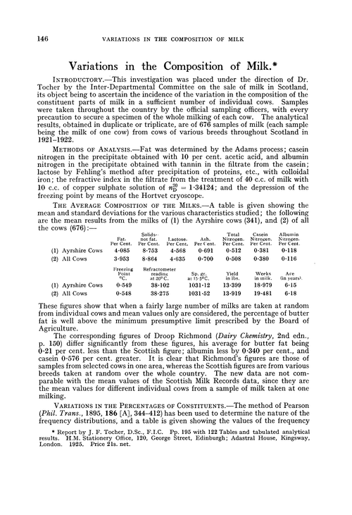 Variations in the composition of milk