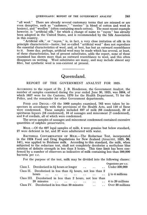 Queensland. Report of the Government Analyst for 1925