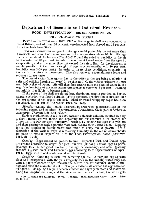 Department of Scientific and Industrial Research. Food Investigation