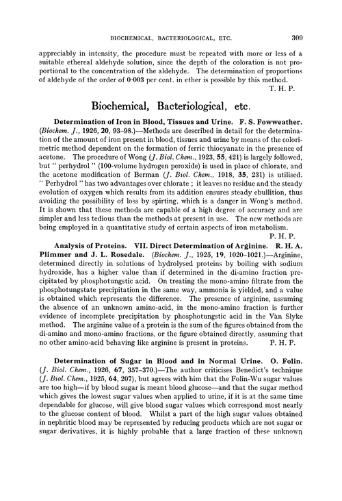 Biochemical, bacteriological, etc.