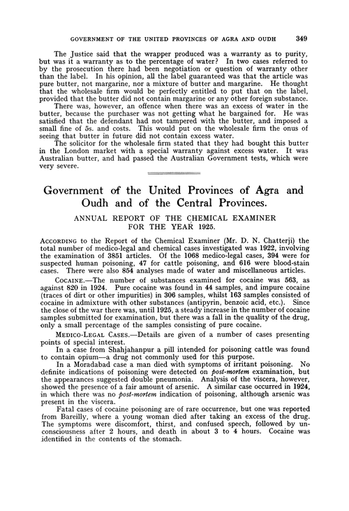 Government of the United Provinces of Agra and Oudh and of the Central Provinces. Annual Report of the Chemical Examiner for the year 1925