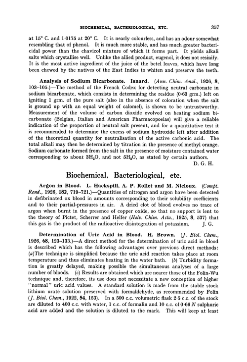 Biochemical, bacteriological, etc.