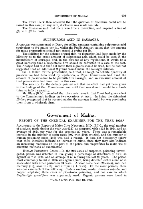 Government of Madras. Report of the Chemical Examiner for the year 1925