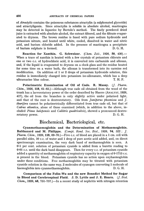 Biochemical, bacteriological, etc.