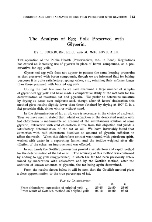 The analysis of egg yolk preserved with glycerin