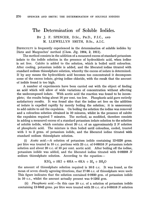 The determination of soluble iodides