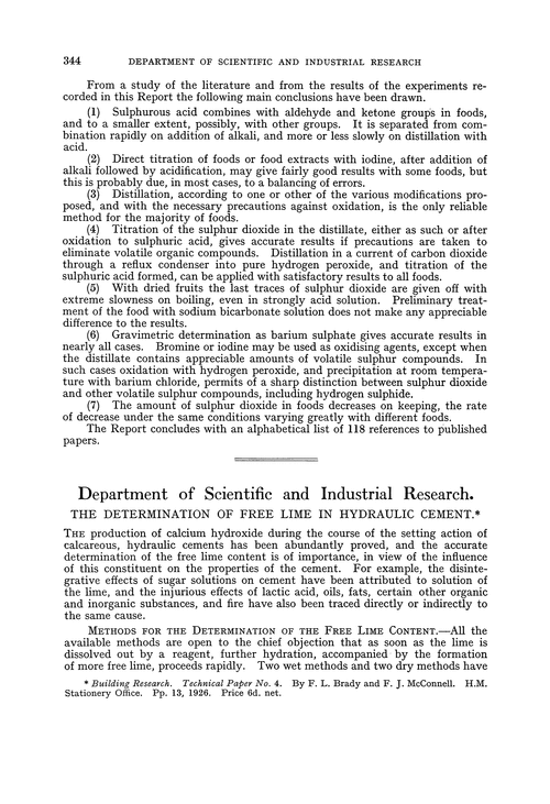 Department of Scientific and Industrial Research. The determination of free lime in hydraulic cement
