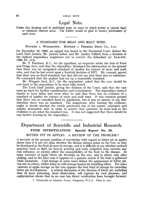 Department of Scientific and Industrial Research. Food investigation