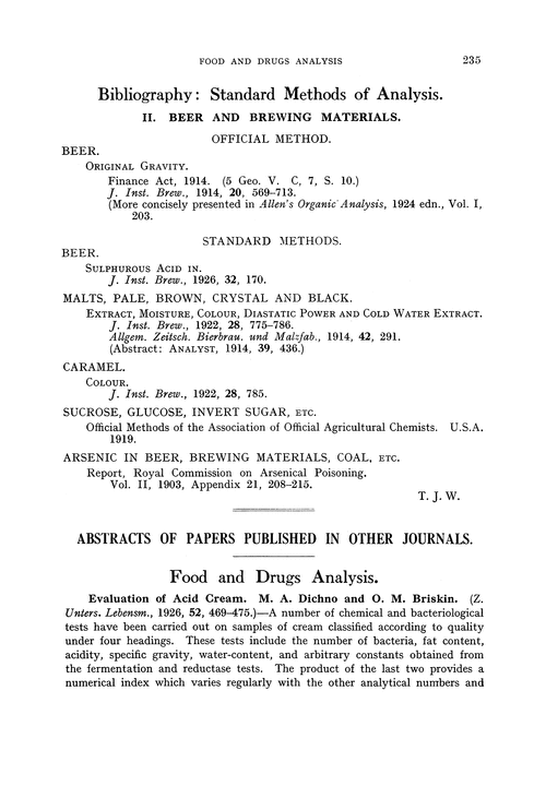 Bibliography Standard Methods Of Analysis Ii Beer And Brewing