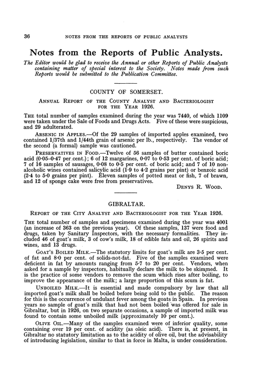 Notes from the Reports of Public Analysts