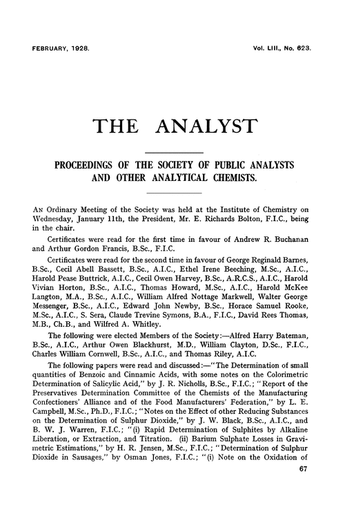 Proceedings of the Society of Public Analysts and other Analytical Chemists