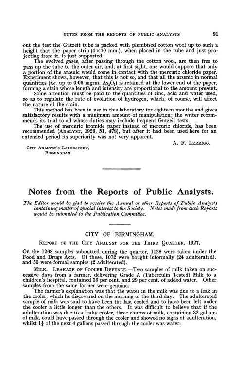 Notes from the Reports of Public Analyst