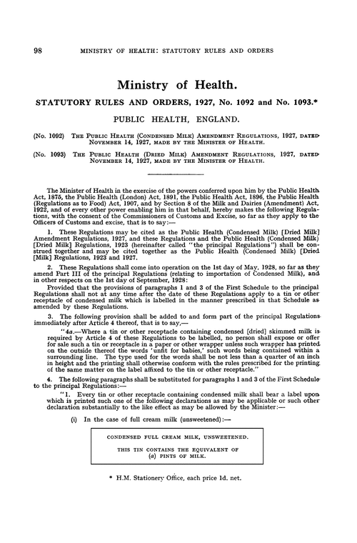 Ministry of Health. Statutory rules and orders