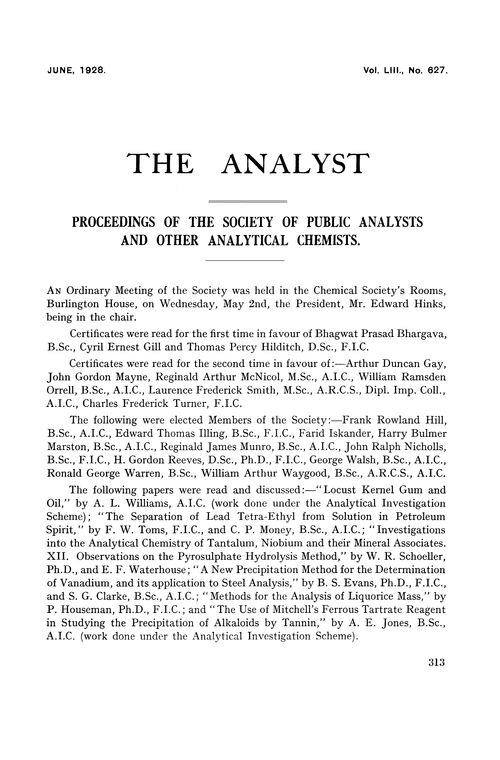 Proceedings of the Society of Public Analysts and other Analytical Chemists