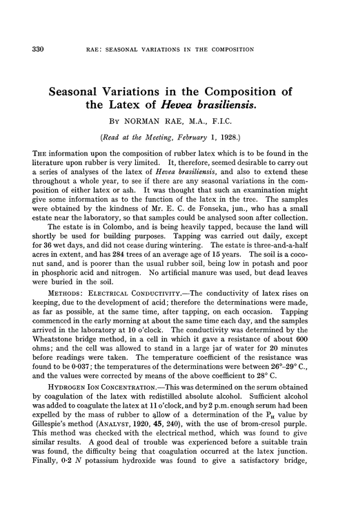 Seasonal variations in the composition of the latex of Hevea brasiliensis