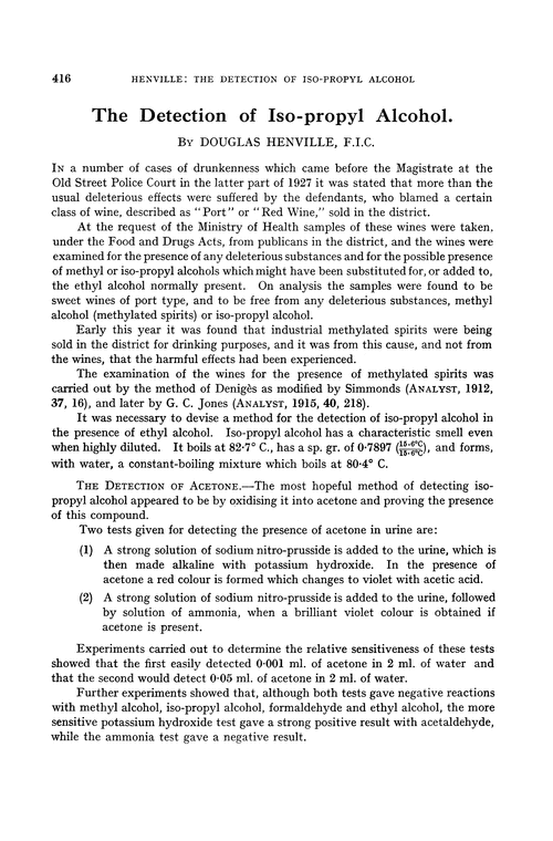 The detection of iso-propyl alcohol