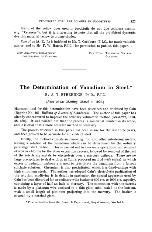 The determination of vanadium in steel