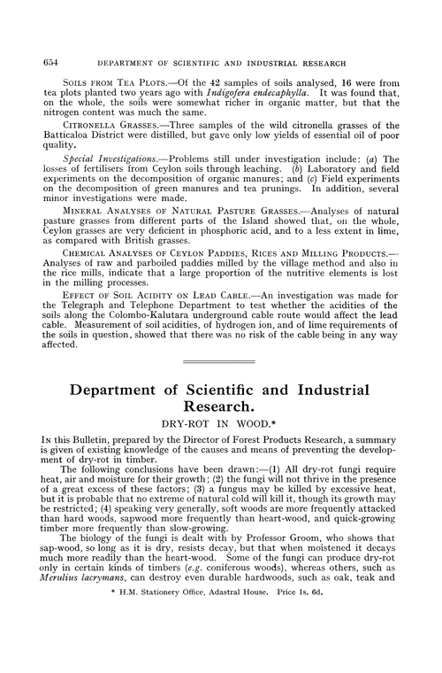 Department of Scientific and Industrial Research. Dry-rot in wood