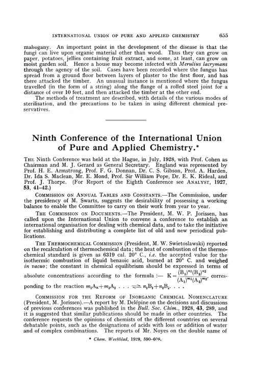 Ninth Conference of the International Union of Pure and Applied Chemistry