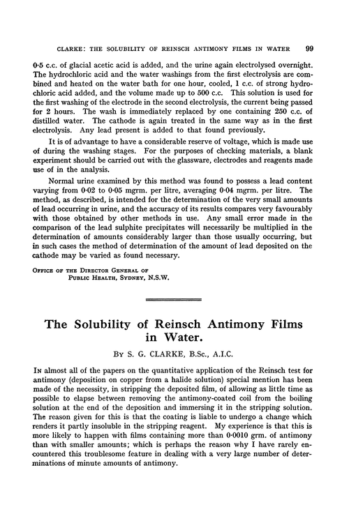 The solubility of Reinsch antimony films in water