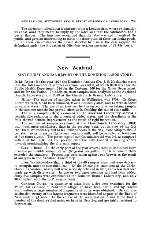 New Zealand. Sixty-first Annual Report of the Dominion Laboratory