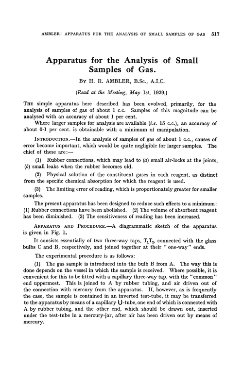 Apparatus for the analysis of small samples of gas