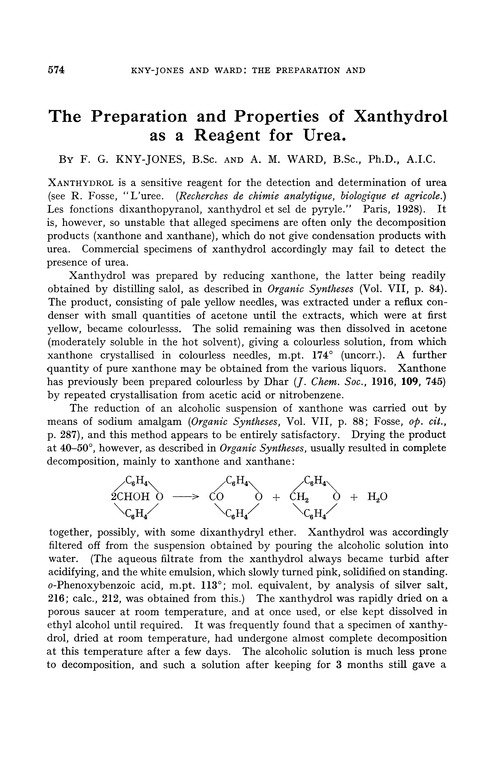 The preparation and properties of xanthydrol as a reagent for urea