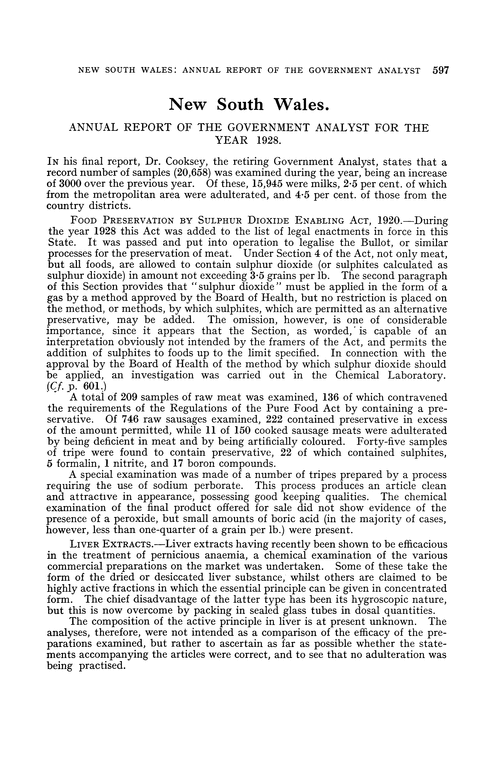 New South Wales. Annual Report of the Government Analyst for the year 1928